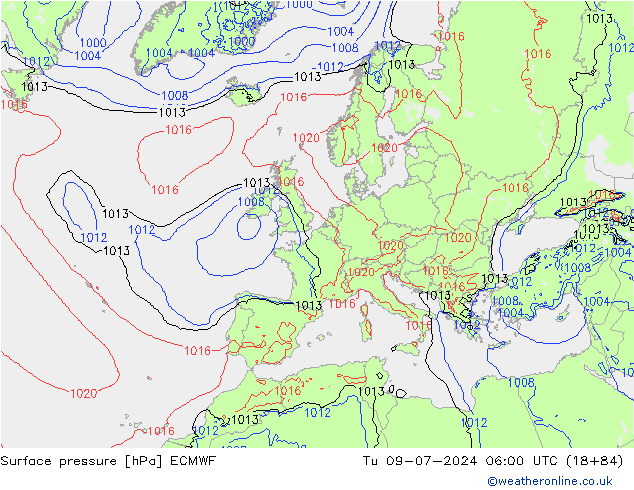 地面气压 ECMWF 星期二 09.07.2024 06 UTC