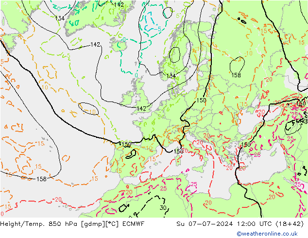 Z500/Regen(+SLP)/Z850 ECMWF zo 07.07.2024 12 UTC