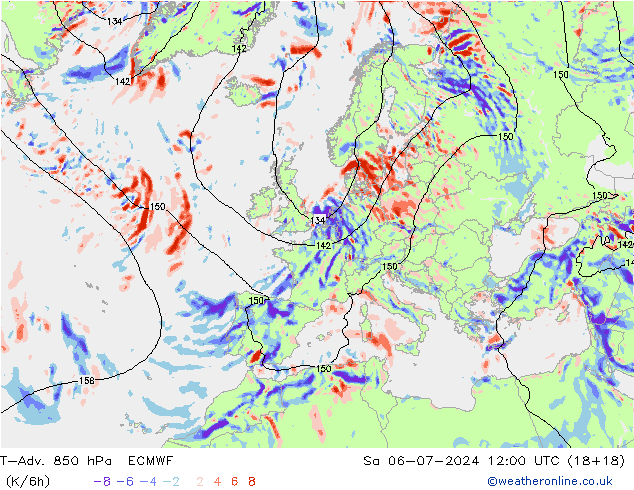 T-Adv. 850 hPa ECMWF za 06.07.2024 12 UTC
