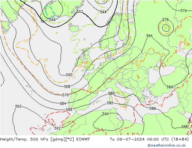 Z500/Rain (+SLP)/Z850 ECMWF 星期二 09.07.2024 06 UTC