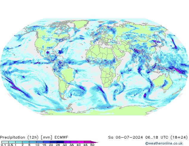 降水量 (12h) ECMWF 星期六 06.07.2024 18 UTC