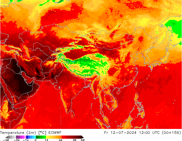 Temperatuurkaart (2m) ECMWF vr 12.07.2024 12 UTC