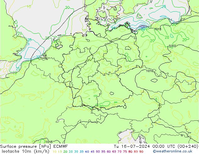 Isotachen (km/h) ECMWF di 16.07.2024 00 UTC