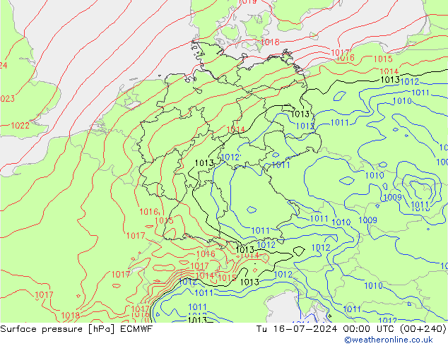 地面气压 ECMWF 星期二 16.07.2024 00 UTC