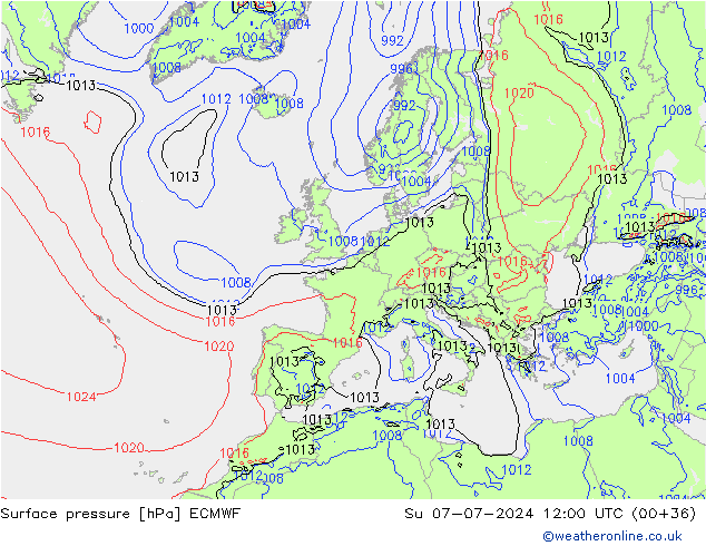 Luchtdruk (Grond) ECMWF zo 07.07.2024 12 UTC