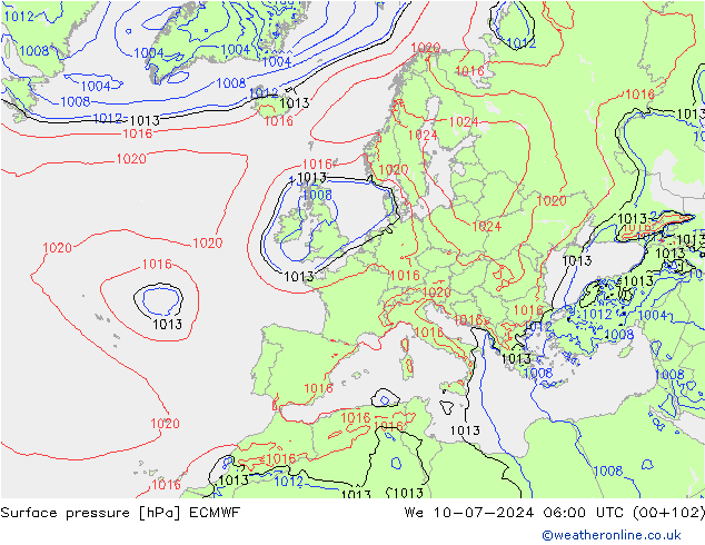 Luchtdruk (Grond) ECMWF wo 10.07.2024 06 UTC