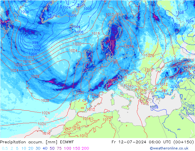 Totale neerslag ECMWF vr 12.07.2024 06 UTC