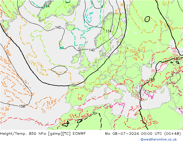 Z500/Rain (+SLP)/Z850 ECMWF 星期一 08.07.2024 00 UTC