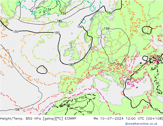 Height/Temp. 850 hPa ECMWF 星期三 10.07.2024 12 UTC