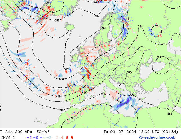 T-Adv. 500 hPa ECMWF di 09.07.2024 12 UTC