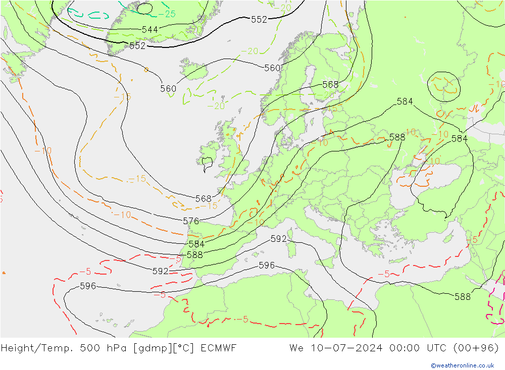 Z500/Regen(+SLP)/Z850 ECMWF wo 10.07.2024 00 UTC
