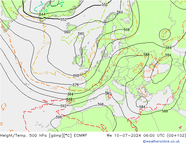 Hoogte/Temp. 500 hPa ECMWF wo 10.07.2024 06 UTC