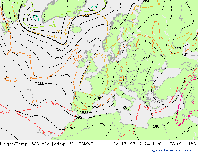 Z500/Rain (+SLP)/Z850 ECMWF 星期六 13.07.2024 12 UTC