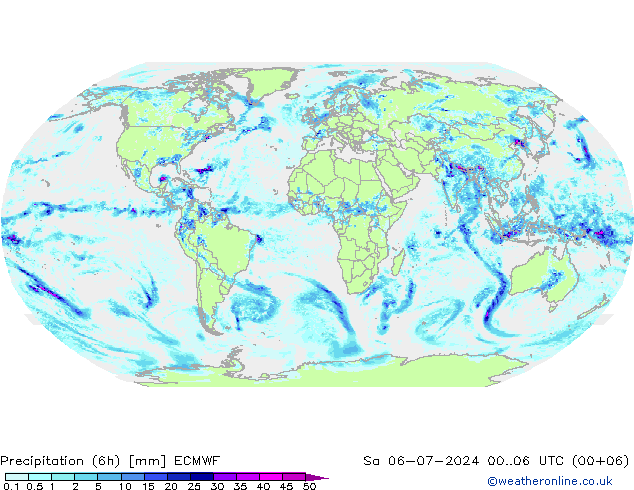 降水量 (6h) ECMWF 星期六 06.07.2024 06 UTC