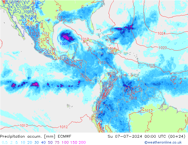 Totale neerslag ECMWF zo 07.07.2024 00 UTC