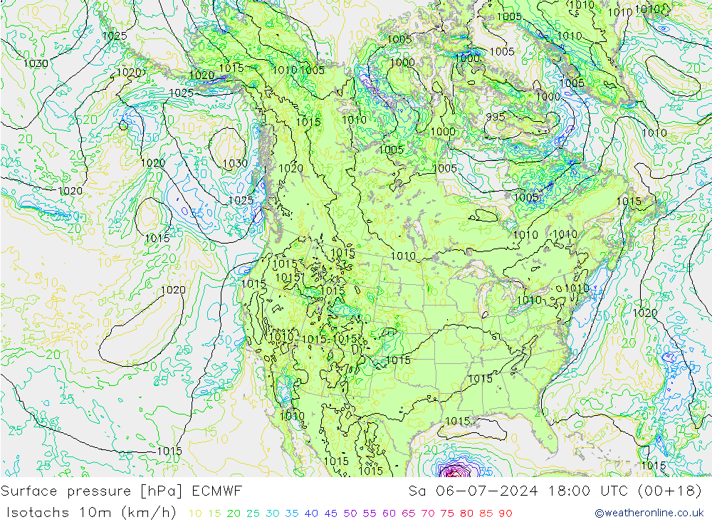 10米等风速线 (kph) ECMWF 星期六 06.07.2024 18 UTC