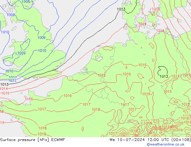 地面气压 ECMWF 星期三 10.07.2024 12 UTC