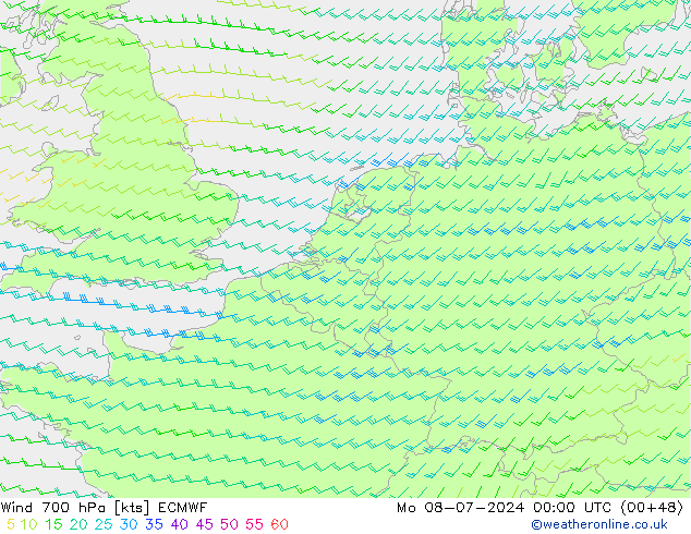 Wind 700 hPa ECMWF ma 08.07.2024 00 UTC
