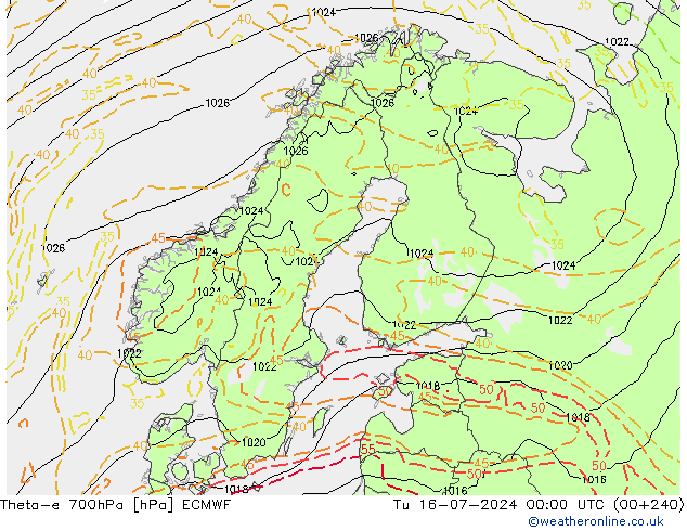 Theta-e 700hPa ECMWF 星期二 16.07.2024 00 UTC