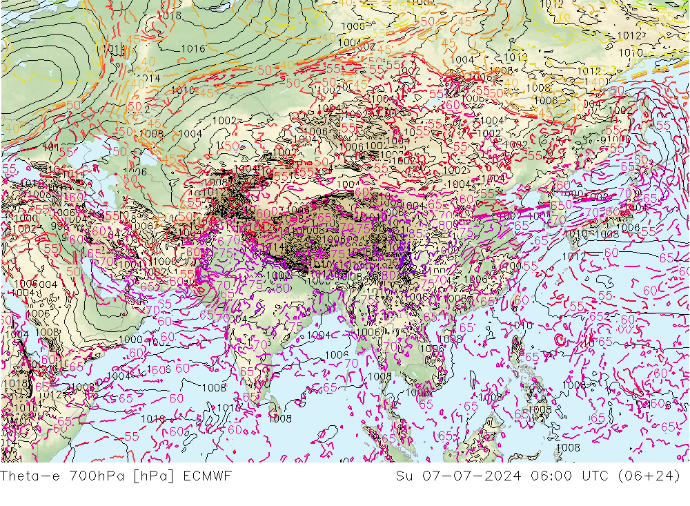 Theta-e 700hPa ECMWF zo 07.07.2024 06 UTC