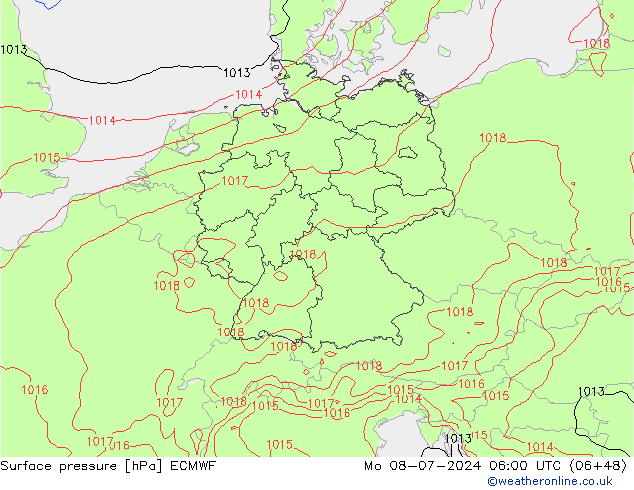 地面气压 ECMWF 星期一 08.07.2024 06 UTC