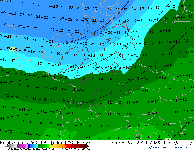 Z500/Rain (+SLP)/Z850 ECMWF 星期一 08.07.2024 06 UTC