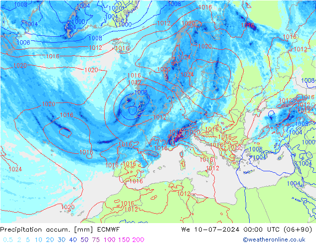 Totale neerslag ECMWF wo 10.07.2024 00 UTC