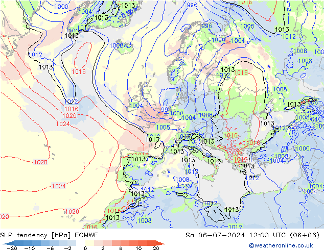 Druktendens (+/-) ECMWF za 06.07.2024 12 UTC