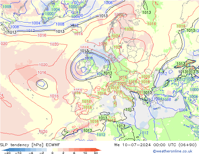 Druktendens (+/-) ECMWF wo 10.07.2024 00 UTC