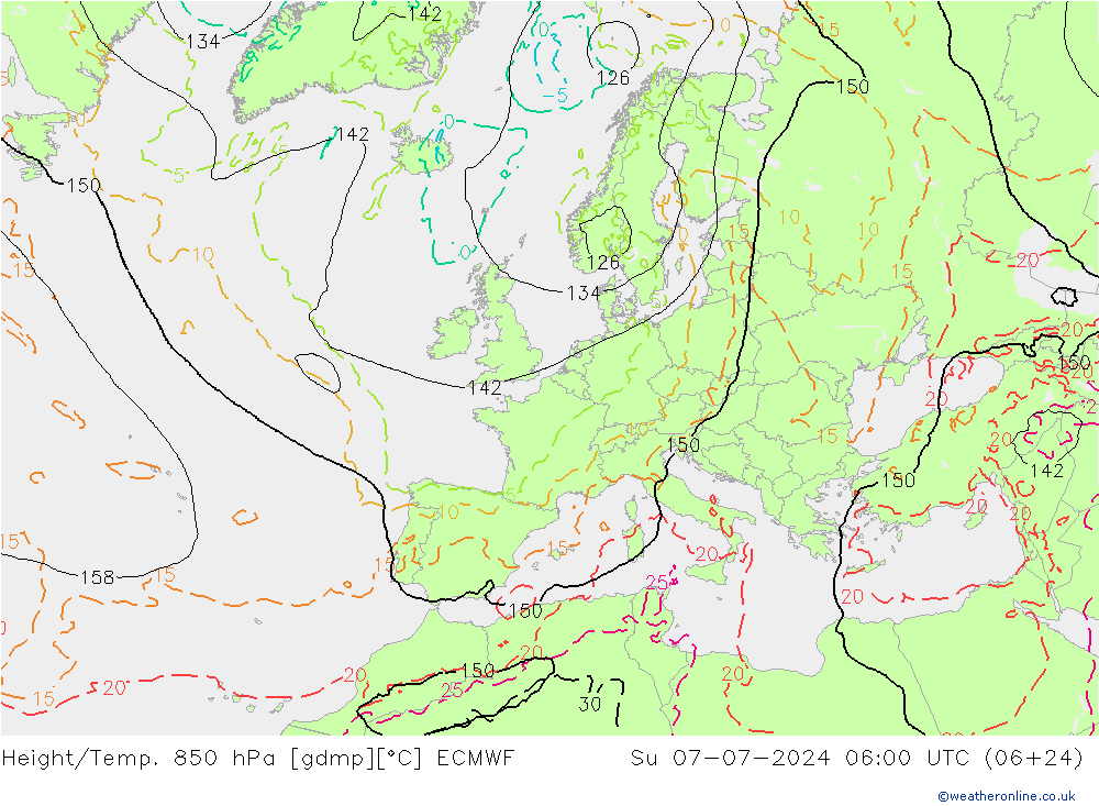 Z500/Rain (+SLP)/Z850 ECMWF 星期日 07.07.2024 06 UTC