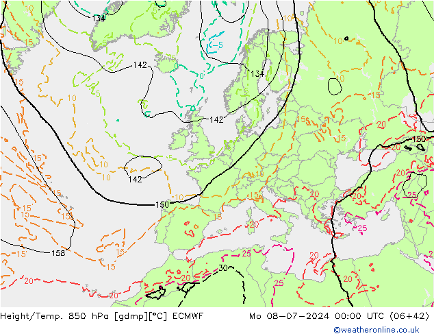 Height/Temp. 850 hPa ECMWF 星期一 08.07.2024 00 UTC