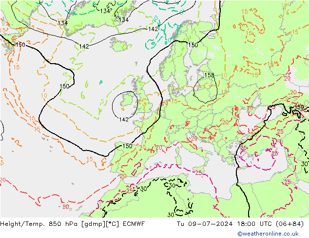 Z500/Rain (+SLP)/Z850 ECMWF 星期二 09.07.2024 18 UTC