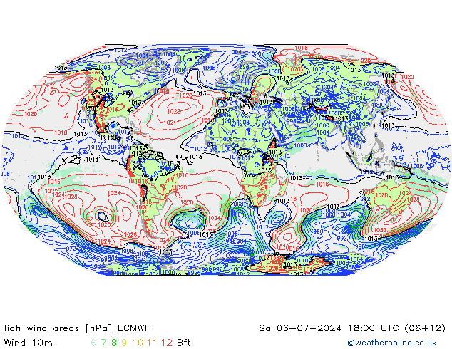 High wind areas ECMWF 星期六 06.07.2024 18 UTC