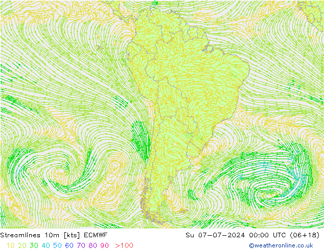 Stroomlijn 10m ECMWF zo 07.07.2024 00 UTC