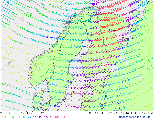 风 500 hPa ECMWF 星期一 08.07.2024 06 UTC