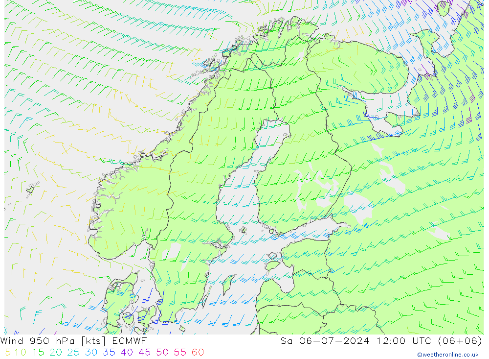 风 950 hPa ECMWF 星期六 06.07.2024 12 UTC