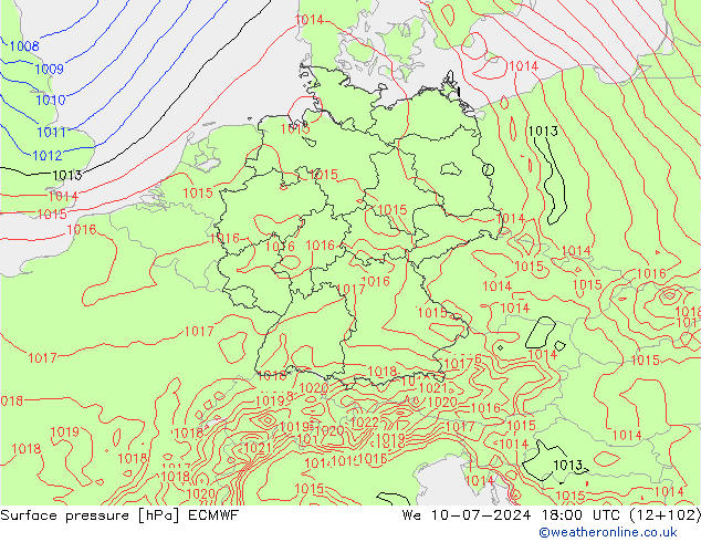 地面气压 ECMWF 星期三 10.07.2024 18 UTC