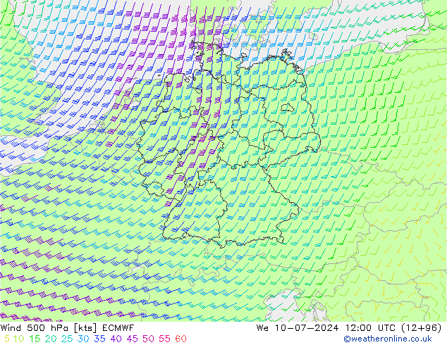 风 500 hPa ECMWF 星期三 10.07.2024 12 UTC