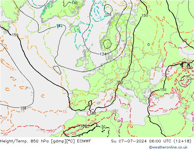 Height/Temp. 850 hPa ECMWF 星期日 07.07.2024 06 UTC