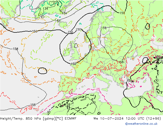 Z500/Rain (+SLP)/Z850 ECMWF 星期三 10.07.2024 12 UTC