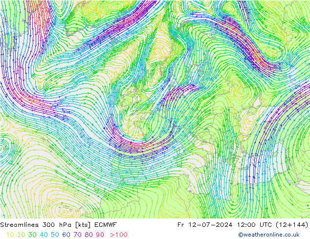 风 300 hPa ECMWF 星期五 12.07.2024 12 UTC
