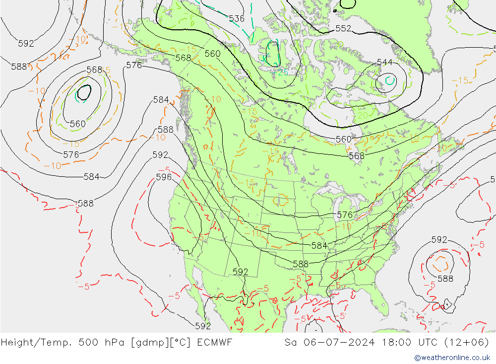 Z500/Rain (+SLP)/Z850 ECMWF 星期六 06.07.2024 18 UTC