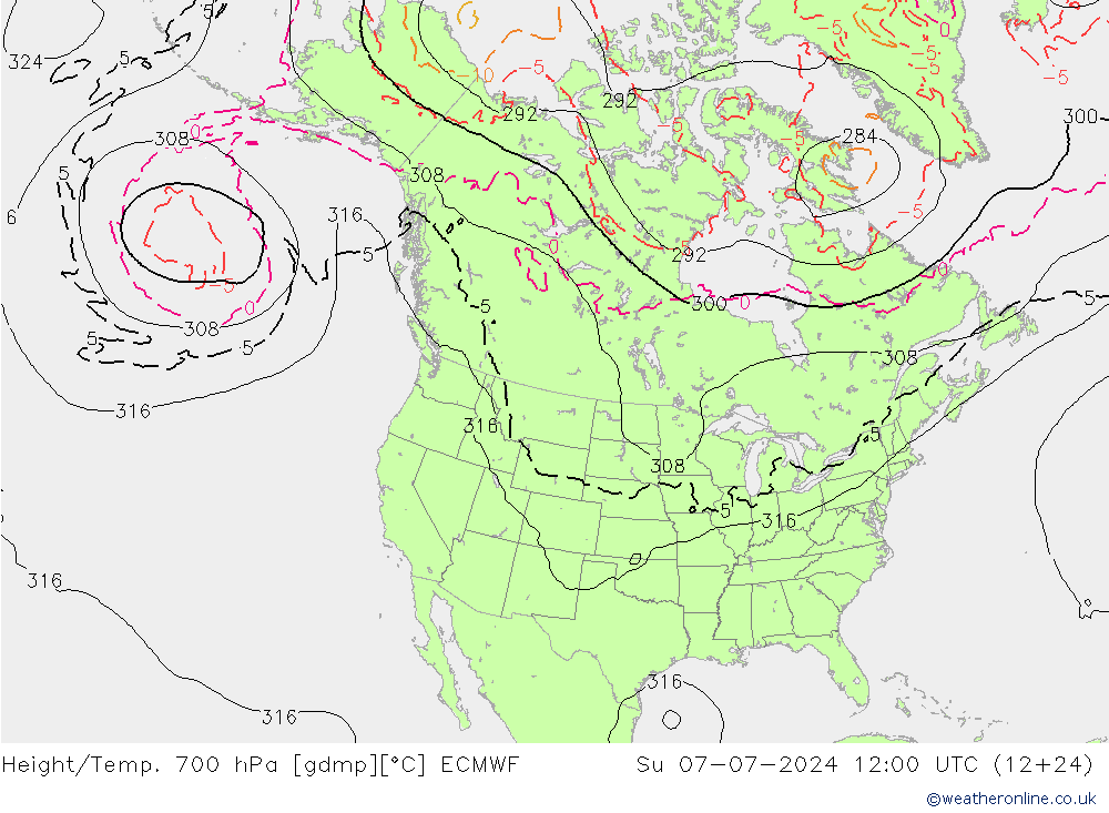 Height/Temp. 700 hPa ECMWF 星期日 07.07.2024 12 UTC