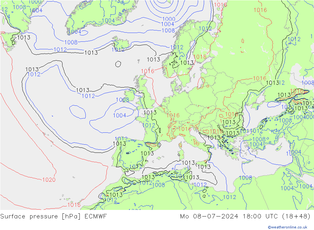 Luchtdruk (Grond) ECMWF ma 08.07.2024 18 UTC