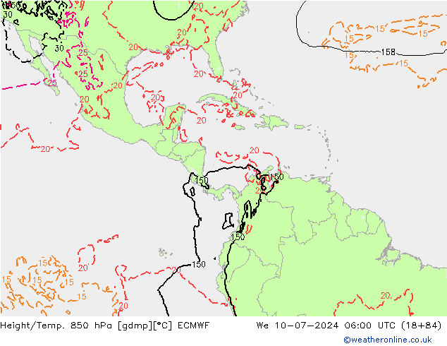 Hoogte/Temp. 850 hPa ECMWF wo 10.07.2024 06 UTC