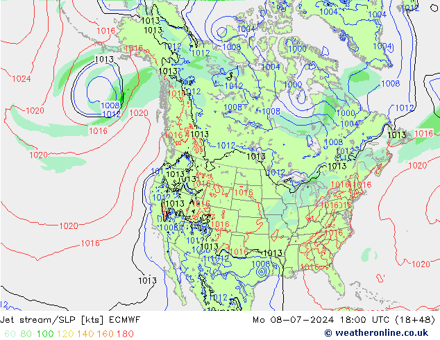 高速氣流/地面气压 ECMWF 星期一 08.07.2024 18 UTC