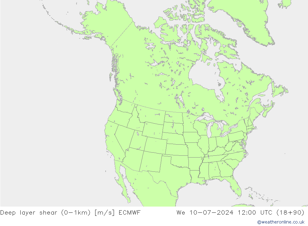 Deep layer shear (0-1km) ECMWF wo 10.07.2024 12 UTC