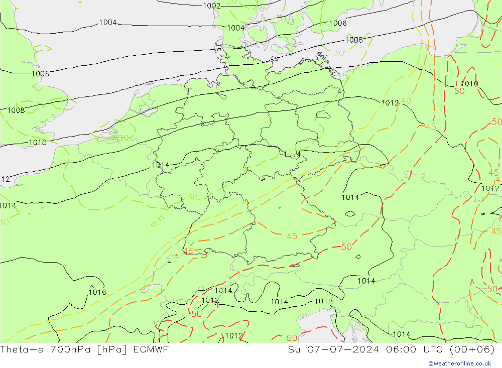 Theta-e 700hPa ECMWF zo 07.07.2024 06 UTC