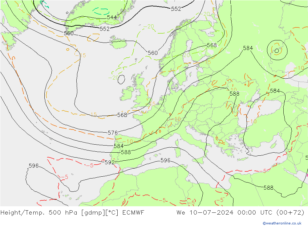 Hoogte/Temp. 500 hPa ECMWF wo 10.07.2024 00 UTC