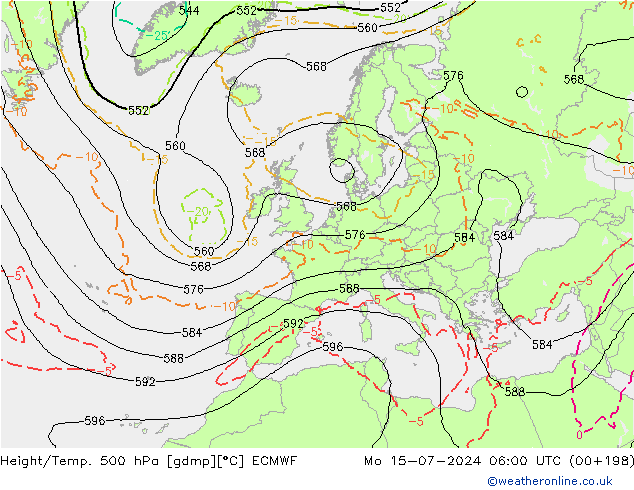 Z500/Rain (+SLP)/Z850 ECMWF 星期一 15.07.2024 06 UTC